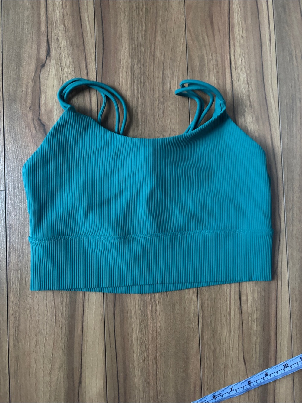 Teal Ribbed Strappy Crop Top